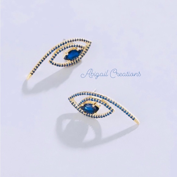 Abigail Creations Elegant Blue Cubic Zirconia Evil Eye 🧿 Stud Earrings - Picture 4 of 4